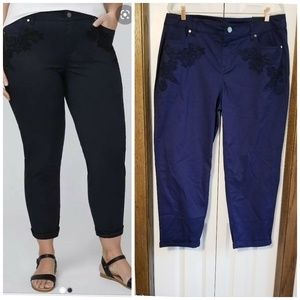 Lane Bryant Blue lace applique ankle pant sz 14